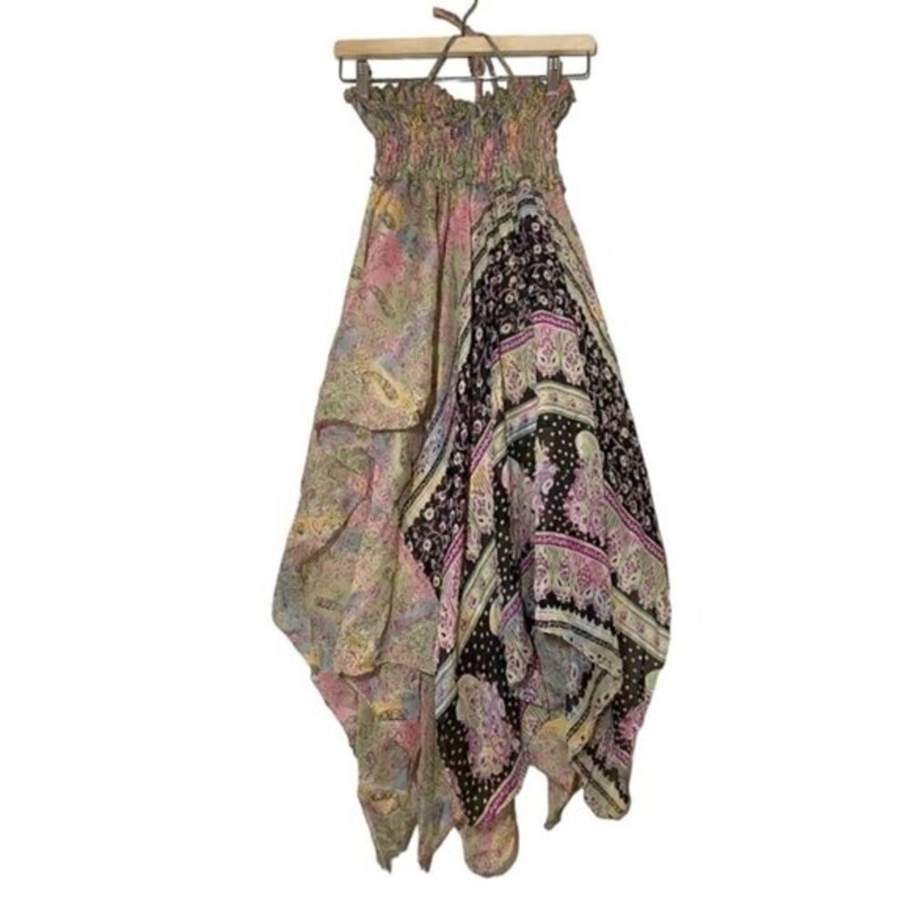 Boho 100% Silk Halterneck High Low Dress Free Size
